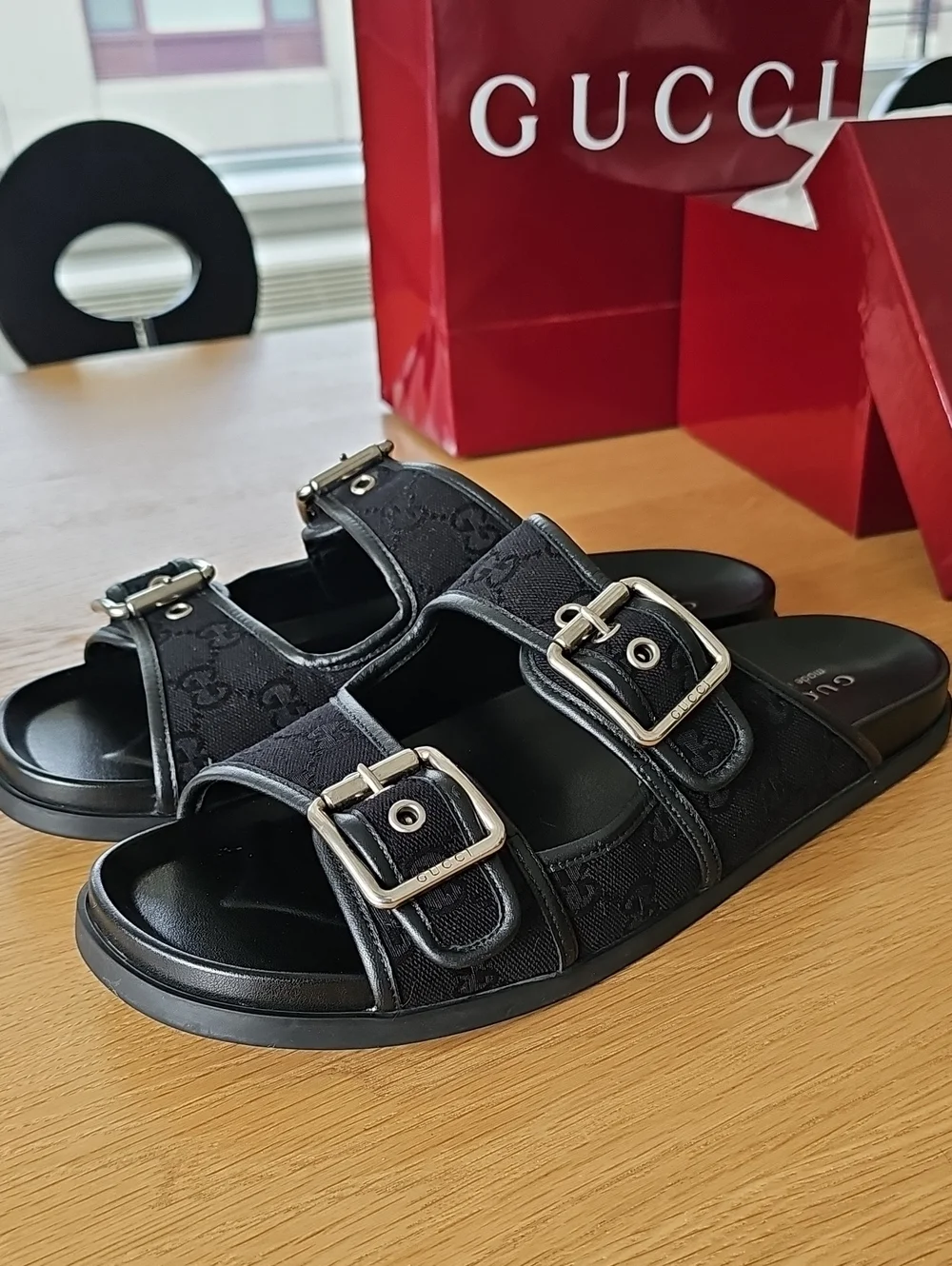 Gucci Logo Leather & Canvas Sandal